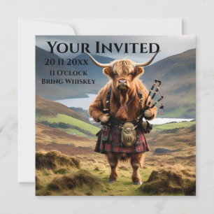 Convites Scottish Highland Cow Bagpiper,