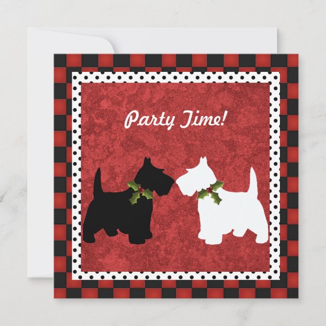 Convites Scottish Terrier Black and White Christmas Fun (Frente)