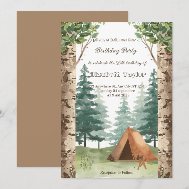 Convites scout Camping party birthday invitation (Frente/Verso)