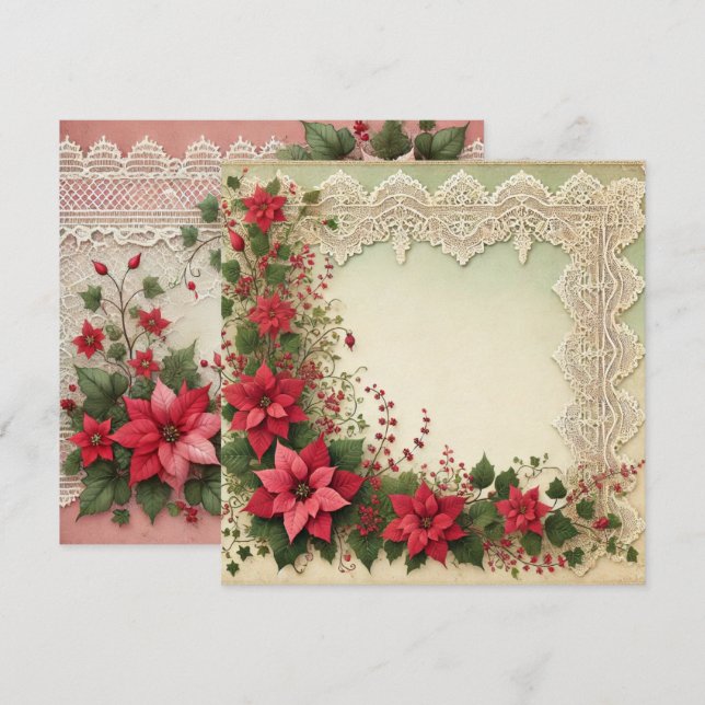 Convites Scrapbook de Frame de Poinsettia de Lace Imprimíve (Frente/Verso)