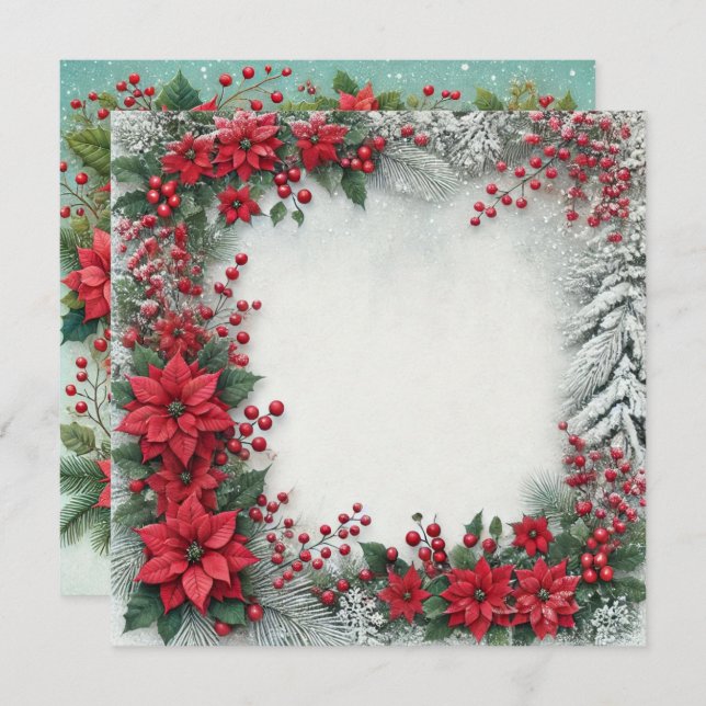 Convites Scrapbook de Frame de Poinsettia Snowy Imprimível (Frente/Verso)