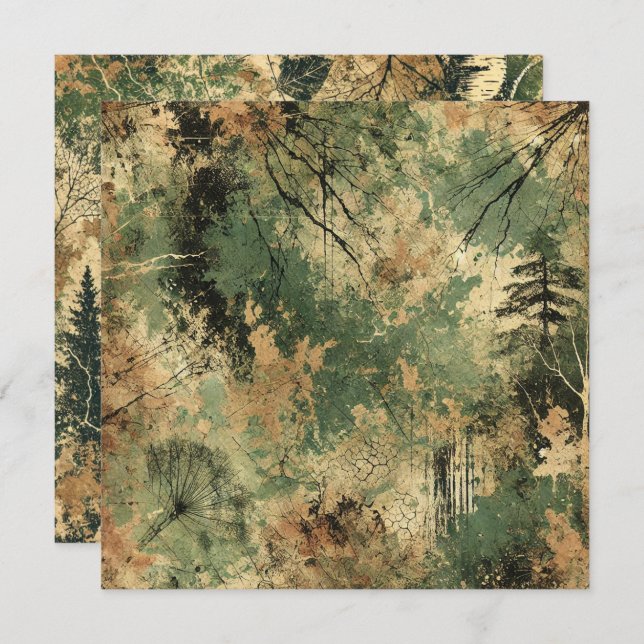 Convites Scrapbook de tinta danificado de floresta de queda (Frente/Verso)