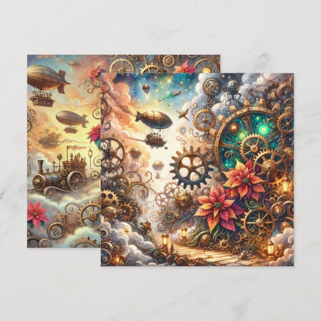 Convites Scrapbook Whimsical Steampunk Poinsettia (Frente/Verso)