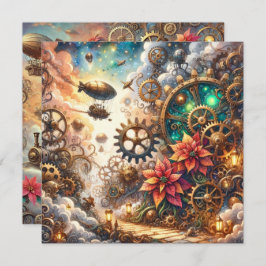 Convites Scrapbook Whimsical Steampunk Poinsettia