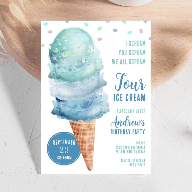 Convites Scream FOUR Ice Cream Birthday Party Invitation (Criador carregado)