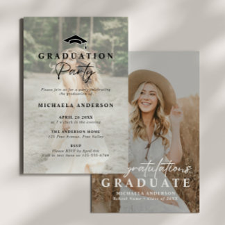 Convites Script 2-Foto Manuscrito de Festa de formatura Mod