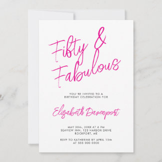 Convites Script 50 and Fabulous Black and Pink Birthday