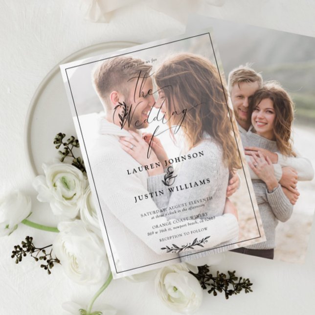 Convites Script Botânico Branco Branco Moderno Vellum 2 Fot (Criador carregado)