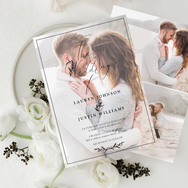 Convites Script Botânico Branco Branco Moderno Vellum 3 Fot (Criador carregado)