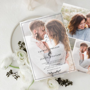 Convites Script Botânico Branco Branco Moderno Vellum 4 Fo