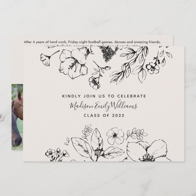 Convites Script Botânico de Foto da festa de formatura 3 (Frente/Verso)