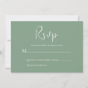 Convites Script Branco Whimsic Na Placa RSVP Verde Sage