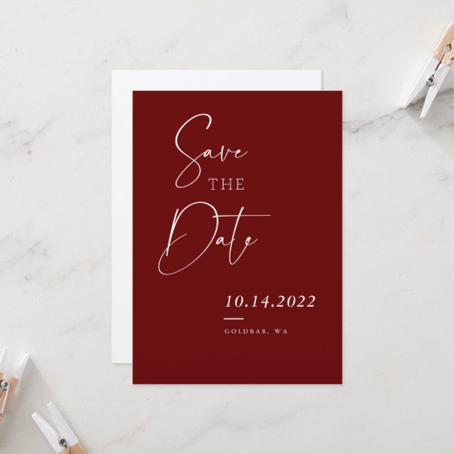 Convites Script Burgundy Red Fall Chic Salvar Data (Frente/Verso In Situ)