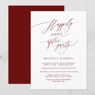 Convites Script Burgundy Romântico, Casamento Intimo