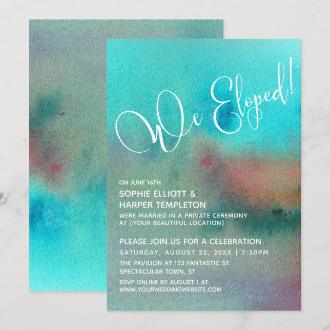 Convites Script Casamento Furtivo Aquarela Abstrata Colorid (Frente/Verso)