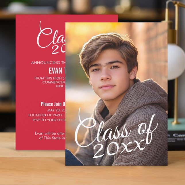 Convites Script Classe do Ano com Foto de Graduação (Classic Graduation Announcement and Party Invitation)