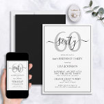 Convites Script clássico preto e branco do 60º aniversário<br><div class="desc">Celebre o grande estilo 6-0! Leve a sua celebração de aniversário para o próximo nível com este 60º Convite formal de Script Clássico Branco e Negro. Com uma caixa de texto preta clássica sobre fundo branco, detalhes personalizados podem ser incluídos em uma caligrafia moderna, escrita à mão. Adicione um pouco...</div>