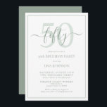 Convites Script Clássico Verde de 50 Horas de Aniversário<br><div class="desc">Celebre o grande estilo 5-0! Leve a sua celebração de aniversário para o próximo nível com este Convite formal de Script Clássico Verde da 50ª Sala de Aniversário. Com uma clássica caixa de texto verde sábio sobre fundo branco, detalhes personalizados podem ser incluídos em uma caligrafia moderna, escrita à mão....</div>