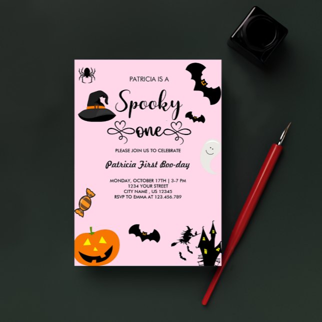Convites Script com Heart Spooky One Halloween Birthday (Spooky One Halloween Birthday Invitation)