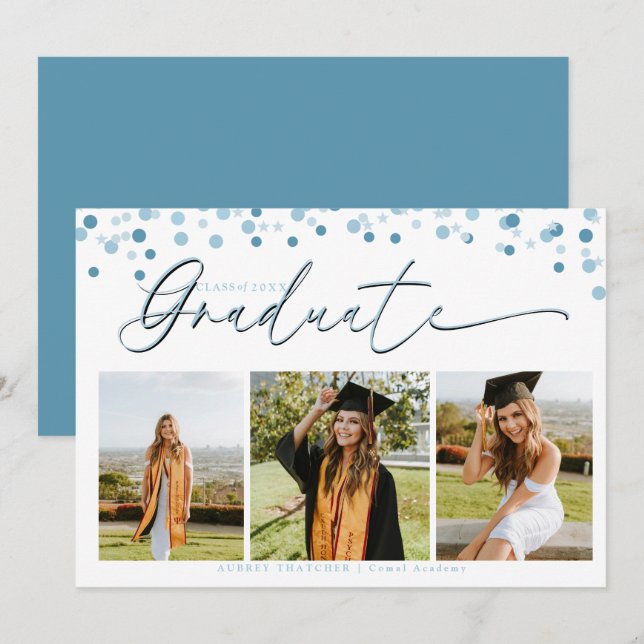 Convites Script Confetti |  Photo Collage Graduation  (Frente/Verso)