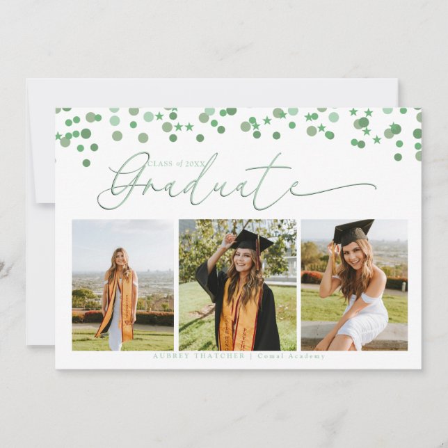 Convites Script Confetti |  Photo Collage Graduation  (Frente)