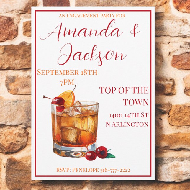 Convites Script coquetel de festa de noivado antiga (Criador carregado)