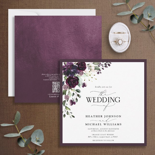 Convites Script de Aquarela Floral de Mola Puro de Plum de  (Criador carregado)