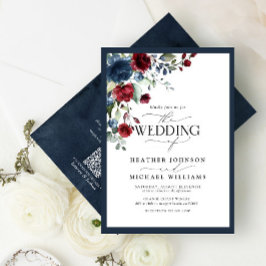 Convites Script de Aquarela Floral Floral de Borgonha Azul