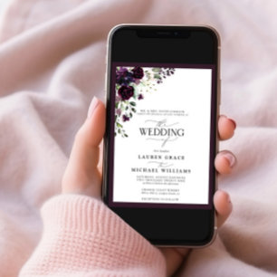 Convites Script de Aquarela Floral Purple Plum Elegante