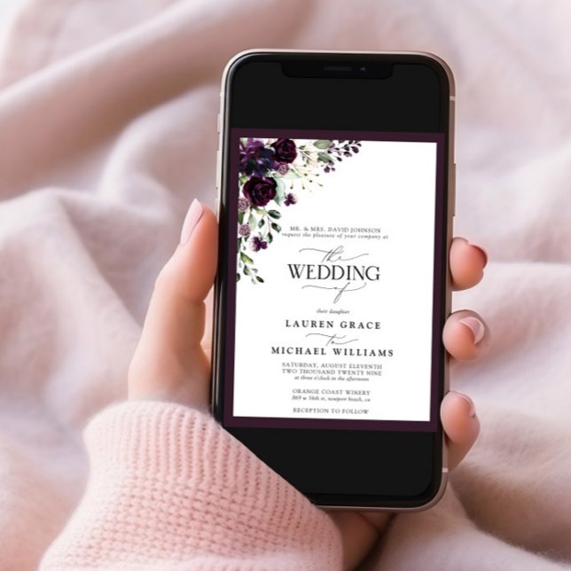 Convites Script de Aquarela Floral Purple Plum Elegante (Criador carregado)