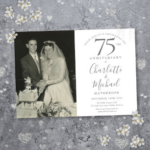 Convites Script de Assinatura Foto de Aniversário de 75 Ano