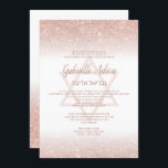 Convites script de brilho rosa dourado branco cinza Bat Mit<br><div class="desc">Rosa dourado tipografia e rosa dourado,  brilho ombre,  cor-de-rosa,  convite de festas Bat Mitzvah,  em branco editável. Adicione seu nome hebraico ou exclua</div>