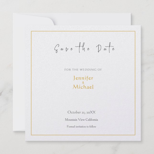 Convites Script de Caligrafia Dourada de Casamento Salvar a (Frente)