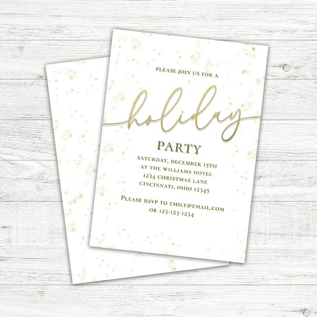 Convites Script de Caligrafia Dourada de Feriado Personaliz (Gold calligraphy script holiday party invitations.)
