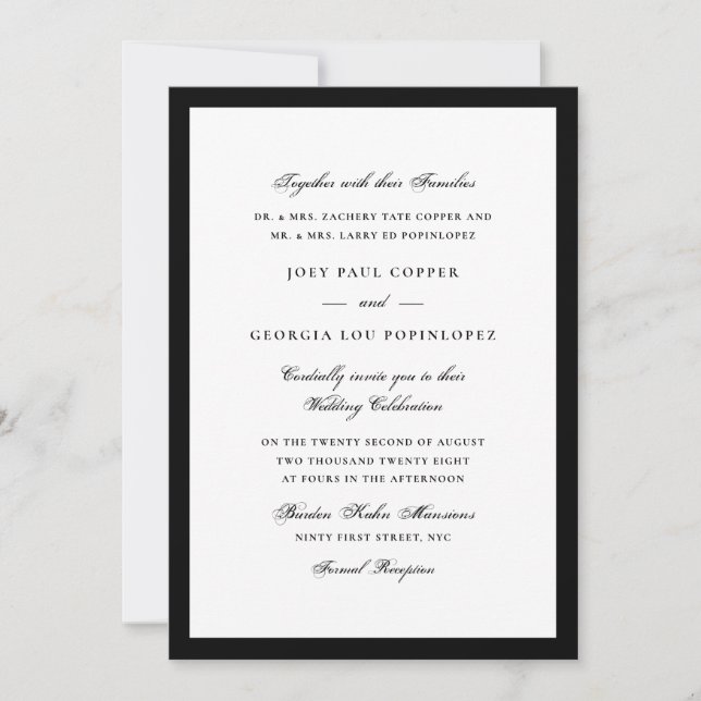 Convites Script de Casamento com Borda Preta (Frente)