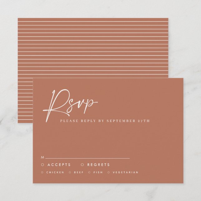 Convites Script de casamento moderno terracotta rsvp (Frente/Verso)