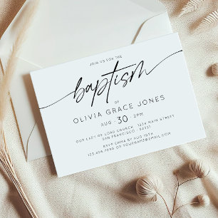 Convites Script de Christening de Batismo Elegante Simples