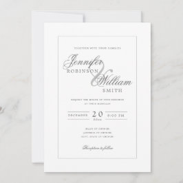 Convites Script de Cinza Silver de Casamento Elegante Simpl