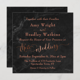 Convites Script de cobre elegante com mármore preto | Casam