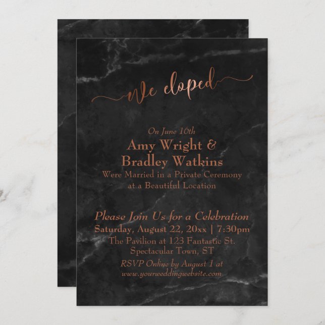 Convites Script de Cobre que Elografamos no Mármore Negro (Frente/Verso)