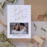 Convites Script de Código QR de Foto Elegante 2 Feliz Nunca<br><div class="desc">Este belo e moderno convite à Recepção de casamento de Fotos em Branco Negro e Dourado apresenta um falso roteiro de caligrafia em folha de ouro lendo 'To Love, Laughter, and Felily Ever After' como o principal design acima de uma foto favorita de casamento. O verso apresenta outra foto de...</div>