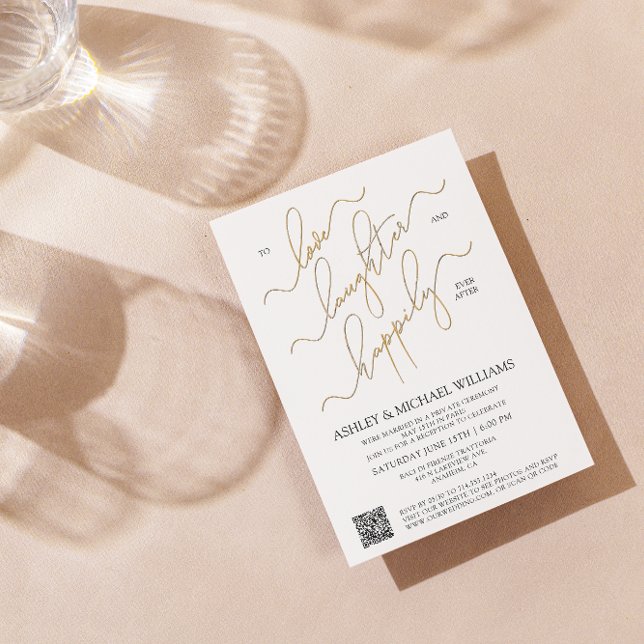 Convites Script de Código QR Elegante Feliz Nunca Depois da (United in Love! Now, Let's Share Laughter and Happily Ever After. Join Our Celebration! 💕🎉)