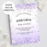 Convites Script de confete de lavanda violeta de aniversári<br><div class="desc">Para uma elegante festa de aniversário 40th (ou qualquer idade). Um plano de fundo branco e violeta. Decorado com confete violeta. Personalize e adicione um nome e detalhes da parte. O nome é escrito com um script de estilo manuscrito</div>