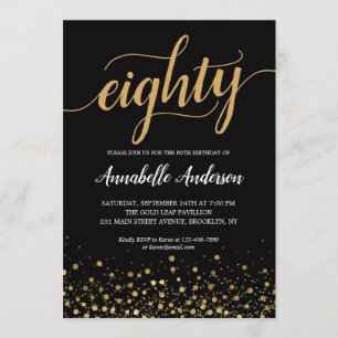 Convites Script de Confetti Dourado Moderno de Aniversário