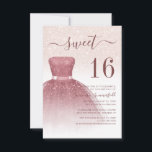 Convites Script de Drips Glitter Dourados do Modern Sweet 1<br><div class="desc">Com um bonito vestido cor-de-rosa pincelado e uma falsa brilha de ouro rosa com a escrita moderna e a tipografia popular,  este convite de aniversário é perfeito para uma princesa que comemora seu doce aniversário de 16 anos. Adicione facilmente os detalhes de sua parte clicando no botão "Personalizar" acima.</div>