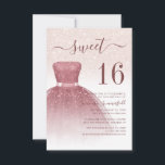 Convites Script de Drips Glitter Dourados do Modern Sweet 1<br><div class="desc">Com um bonito vestido cor-de-rosa pincelado e uma falsa brilha de ouro rosa com a escrita moderna e a tipografia popular,  este convite de aniversário é perfeito para uma princesa que comemora seu doce aniversário de 16 anos. Adicione facilmente os detalhes de sua parte clicando no botão "Personalizar" acima.</div>