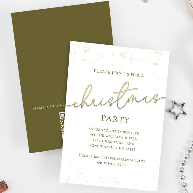 Convites Script de Festa de Natal Dourado personalizado (Holiday party gold gradient calligraphy script invitation. With a scannable QR Code.)