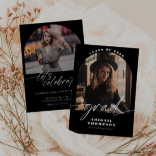 Convites Script de Foto de Arco Preto e Branco Graduação