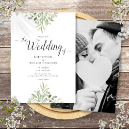 Convites Script de Foto de Casamento com Verdura Botânica