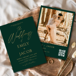 Convites Script de Foto do Código QR de Casamento Dourado d